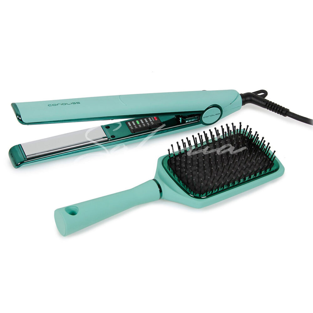 Kit-Plancha-C1-+-Cepillo-Paddle-Brush-Corioliss-Mint-Green-01